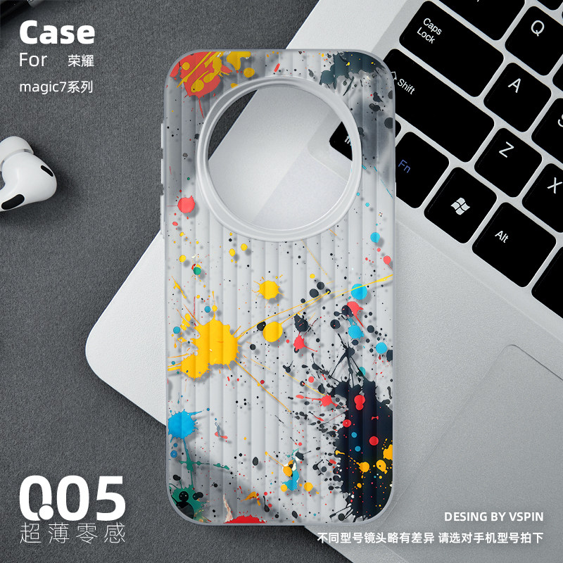 点状油画手机壳适用荣耀Magic7Pro新款超薄磨砂半透明旅行箱高级感男女保护套情侣不会撞壳简约散热Magic7Pro