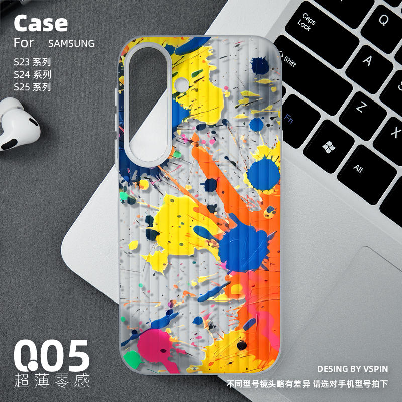 黄蓝油画手机壳适用三星Galaxy S25 Plus磨砂Ultra新款半透明旅行箱壳s24超薄男女高级感简约超火情侣防滑