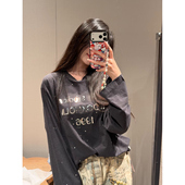 AC棉麻烫钻水晶镜面1996字母长袖 顶版 上衣情侣宽松镭射印花T