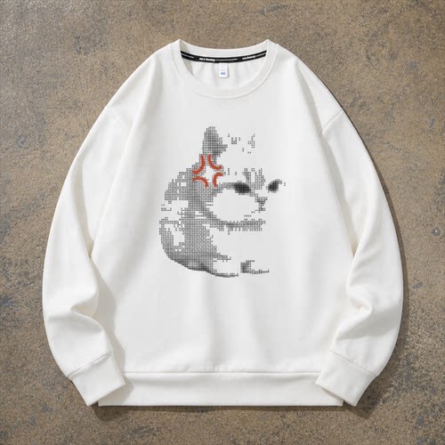 生气猫猫奶凶猫咪创意印花宽松圆领卫衣男女同款套头款