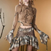 打底衫 弹力长袖 上衣 鎏金蛇谕复古辣妹印花蛇纹拼接修身 虚轨原创