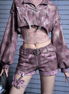 虚轨原创 蚀心蝶狱y2k辣妹撞钉可拆卸蝴蝶腿环小众牛仔裤超短裤