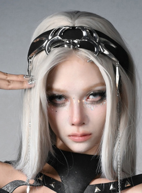 虚轨原创 数据幽灵y3k未来感辣妹朋克风金属链条摇滚发饰发箍头饰