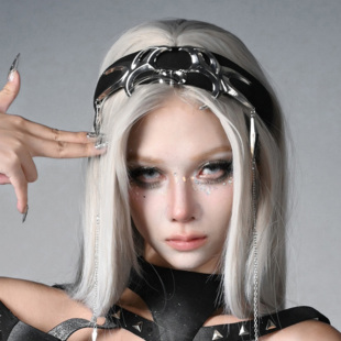 虚轨原创 数据幽灵y3k未来感辣妹朋克风金属链条摇滚发饰发箍头饰