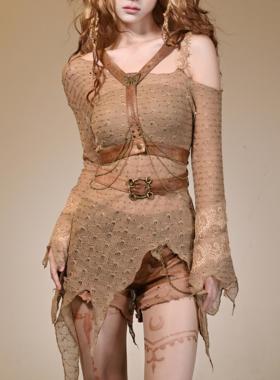 虚轨原创 浪漫消亡废土风辣妹腰封两件套性感不规则针织衫罩衫夏