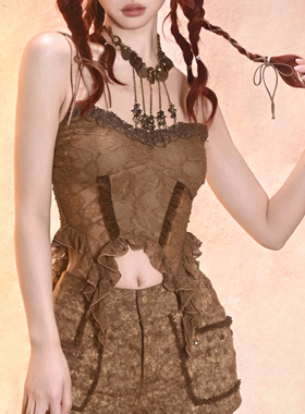 虚轨原创末日侵蚀辣妹蕾丝镂空性感纯欲复古感吊带上衣内搭夏季女