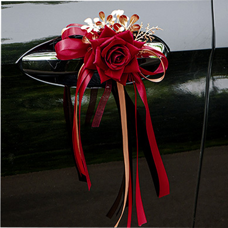 新款婚车头花装饰结婚礼车把手花朵婚庆副车车队门把手蝴蝶结拉花