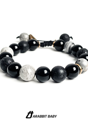 黑曜石手链新款男生火山石竹子高级感复古手串个性小众礼物饰品