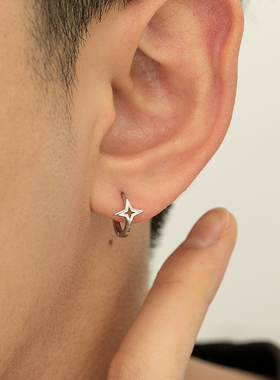 S925纯银星星耳环男欧美时尚耳钉女单只潮个性百搭款轻奢简约耳扣