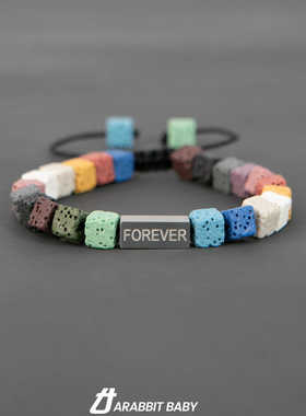 嘻哈高级感拼接手链彩色潮百搭火山石男女一对小众情侣手饰手绳