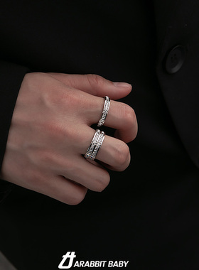 高级感满钻食指戒指女时尚个性小众设计钛钢不掉色指环男戒子对戒