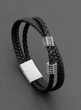 黑色皮质编织绳手绳男日韩酷嘻哈情侣手链潮小众设计高级感手饰女