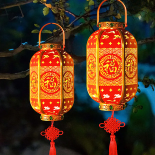 贺新年太阳能红灯笼大门口一对挂饰春节过蛇年装饰阳台灯笼免插电