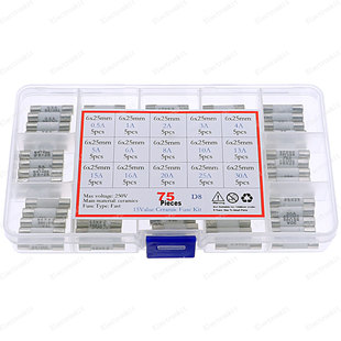 15种75个6X25陶瓷保险管盒装熔断器保险丝0.5A~30A混装耐压250V