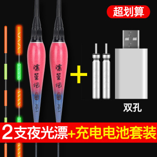 夜光漂高灵敏cr25充电电池装 套电4影漂超亮水无漂夜钓浮鲫子鱼漂