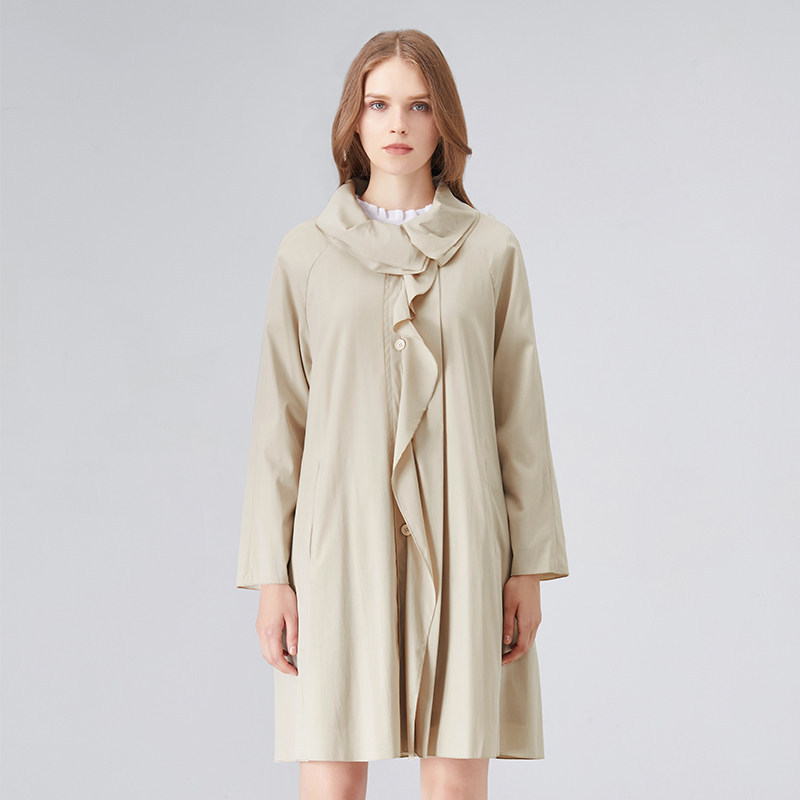 lorfeo/奥菲欧春秋新款裸边甜美休闲直筒a型风衣女百搭外套