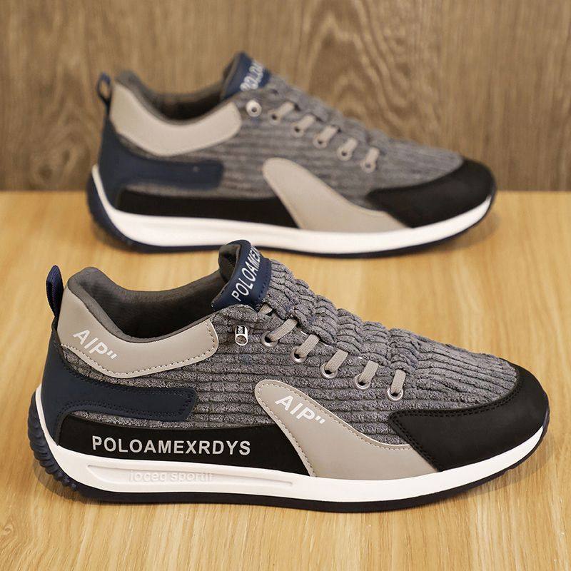 2025秋冬厚底阿甘拼接板鞋男鞋一脚蹬男士软底防滑开车灯芯绒布鞋,流行男鞋,棉鞋,淘宝优惠券,粉丝福利购,淘宝优惠卷