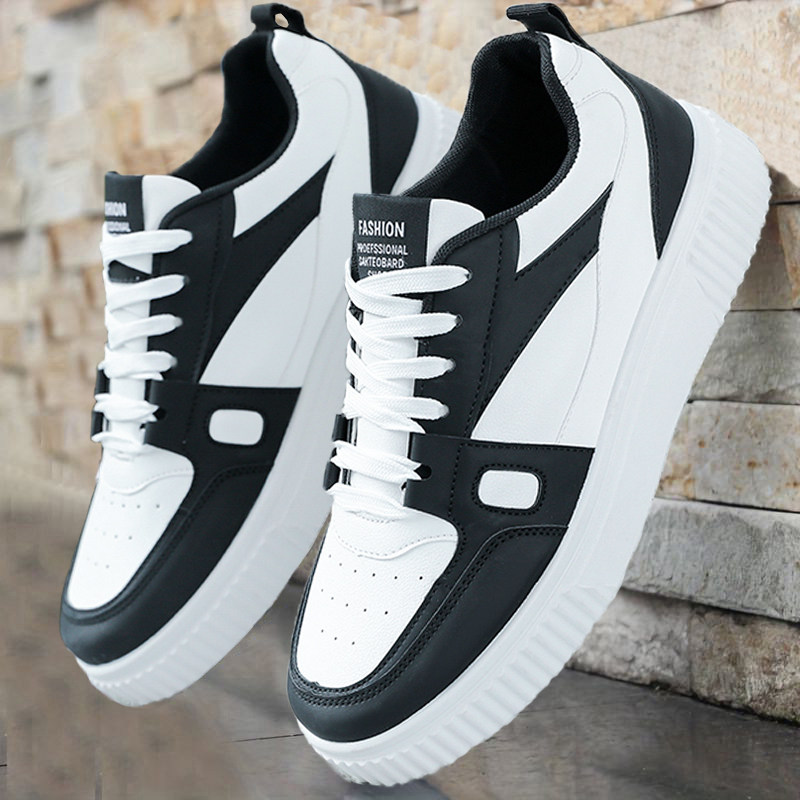 休闲板鞋男鞋2025冬季新款男士百搭黑白拼色运动鞋低帮男款平底鞋