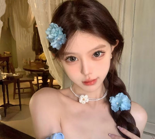 新款手工串珠山茶花项链女双层米珠叠戴颈链优雅仙女配饰锁骨链