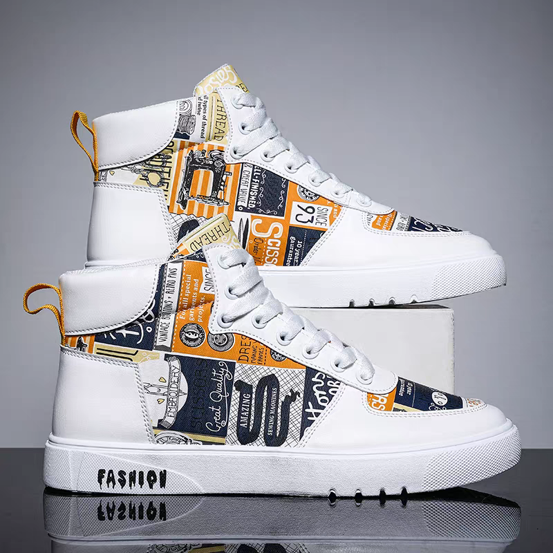 YOUTH MENS SHOES 2024 WINTER NEW VERSATILE CASUAL SPORTSBOARD SHOES NON-SLIP WEAR-RESISTANT MENS HIGH-TOP LITTLE WHITE SHOES