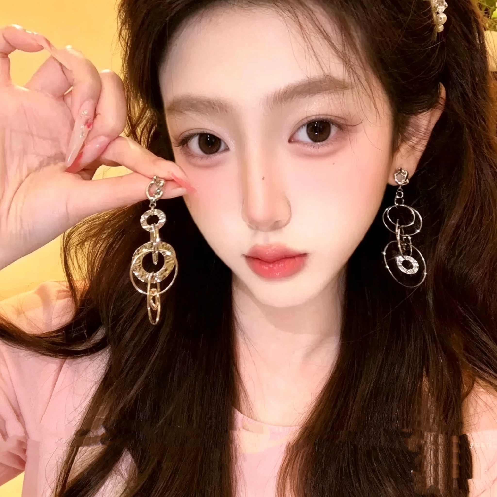 银色复古链条圆圈耳环女甜酷辣妹独特耳饰小众高级感