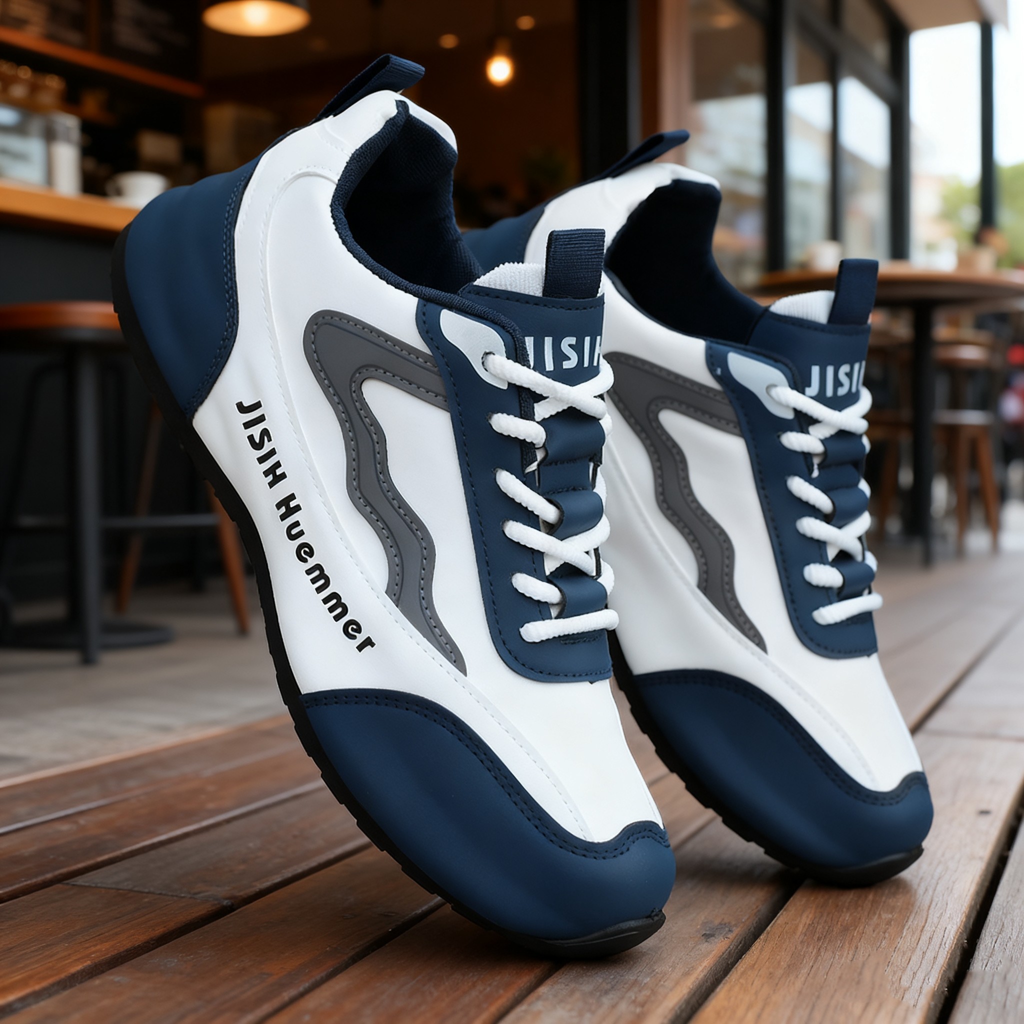 男鞋2025新款男士厚底防滑德训鞋蓝白拼色潮流百搭透气运动休闲鞋,流行男鞋,德训鞋,淘宝优惠券,粉丝福利购,淘宝优惠卷
