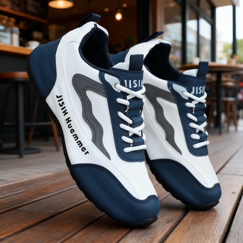 男鞋2025新款男士厚底防滑德训鞋蓝白拼色潮流百搭透气运动休闲鞋