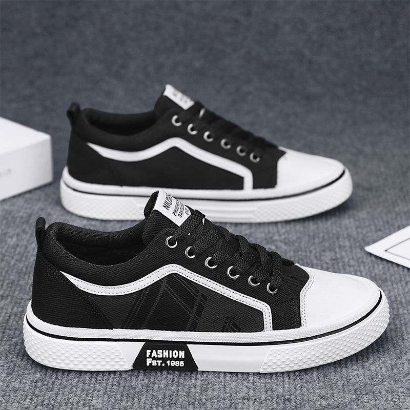 帆布鞋男款2025年新款复古黑色防滑板鞋青少年潮流百搭休闲运动鞋