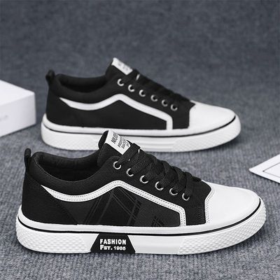 帆布鞋男款2025年新款复古黑色防滑板鞋青少年潮流百搭休闲运动鞋