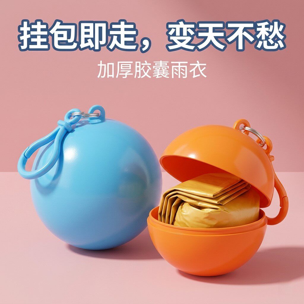 立减5元便携一次性球形加厚雨衣