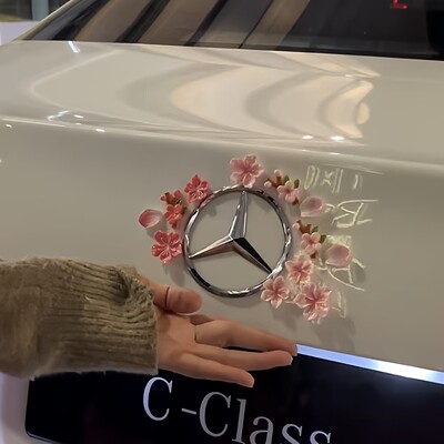 立减5元立体桃花车尾装饰车贴