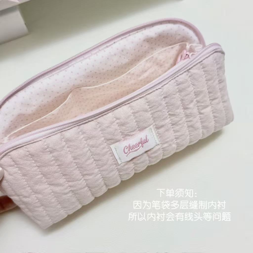 立减5元韩系简约粉贝壳波点笔袋