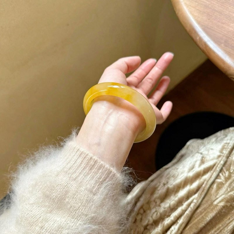 天然高冰一口糖手镯手镯黄玉冰种黄龙玉手镯正品手镯多样性发一
