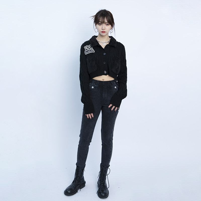 SoulSense限量款棒球服贴布绣短款高腰秋冬季毛衣外套开衫女