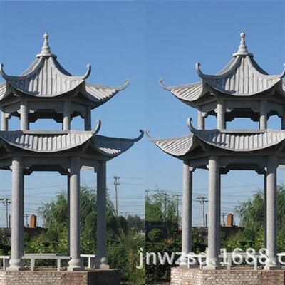 厂家直供六柱石亭墓地双层石刻龙亭图案园林景观石雕四柱亭报价