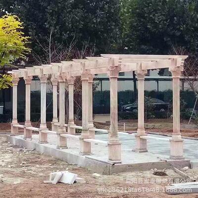 大理石新款花架庭院创意晚霞红石材花廊高档小区凉亭石雕长廊