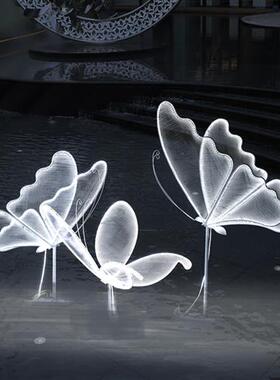 户外不锈钢镂空蝴蝶雕塑售楼部广场草坪铁艺发光景观小品装饰摆件