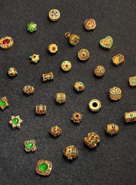 古法金珠配饰diy手链配珠手工串珠老金烧蓝编绳饰品材料沙金配件
