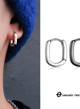 原创设计耳环2021年新款潮轻奢高级感耳饰男小众单只几何耳圈黑色