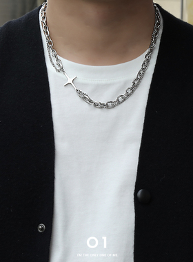 拼接项链男潮ins嘻哈卫衣百搭