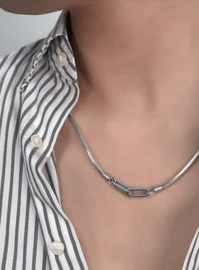 不锈钢项链双扣项链时尚气质锁骨链简约百搭轻奢素款坠链