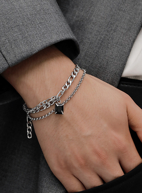 男女钛钢原创设计黑宝石手链