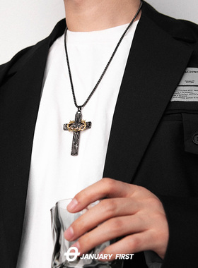 圆珠链男十字架项链吊坠