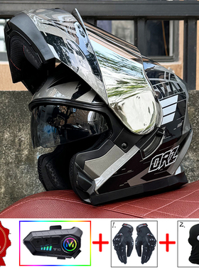 Orz摩托车揭面盔男女蓝牙头盔机车摩旅半全覆盔四季通用3C认证A类