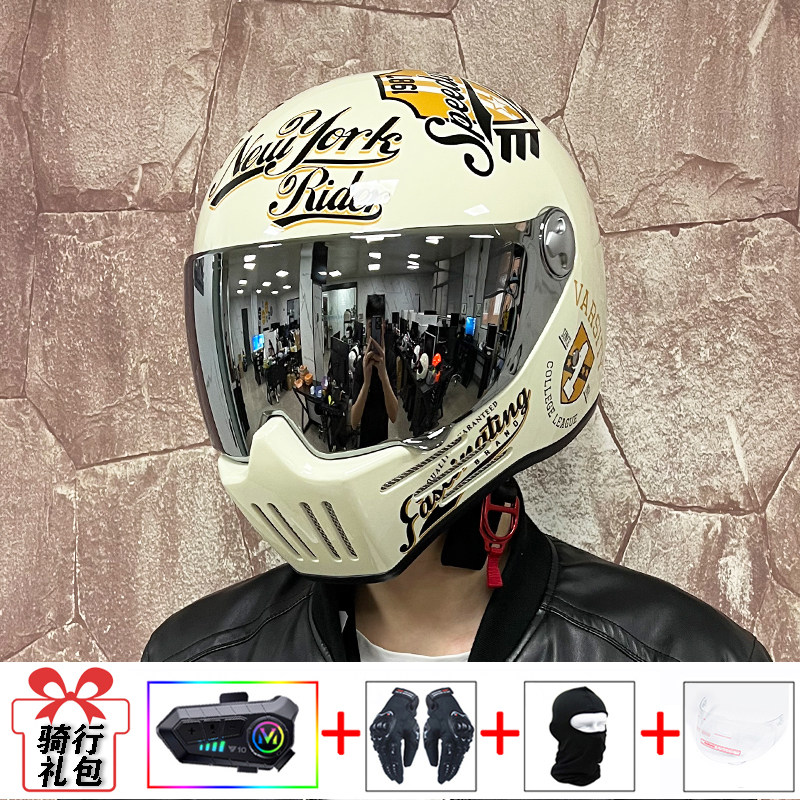 Orz复古头盔摩托车男女蓝牙全盔机车巡航3C认证个性幽灵骑士四季