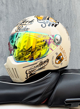 ORZ复古摩托车头盔男女巡航全盔重机车幽灵骷髅骑士蓝牙槽3C认证