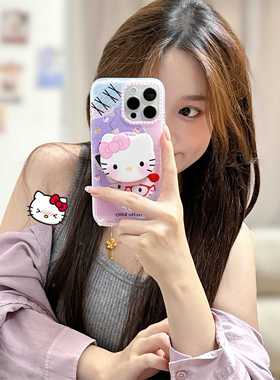 【Ai相机按键全包】卡通紫色Kitty猫适用苹果16Pro手机壳新款iPhone15磁吸支架16PM高级感13/14趣味保护壳女