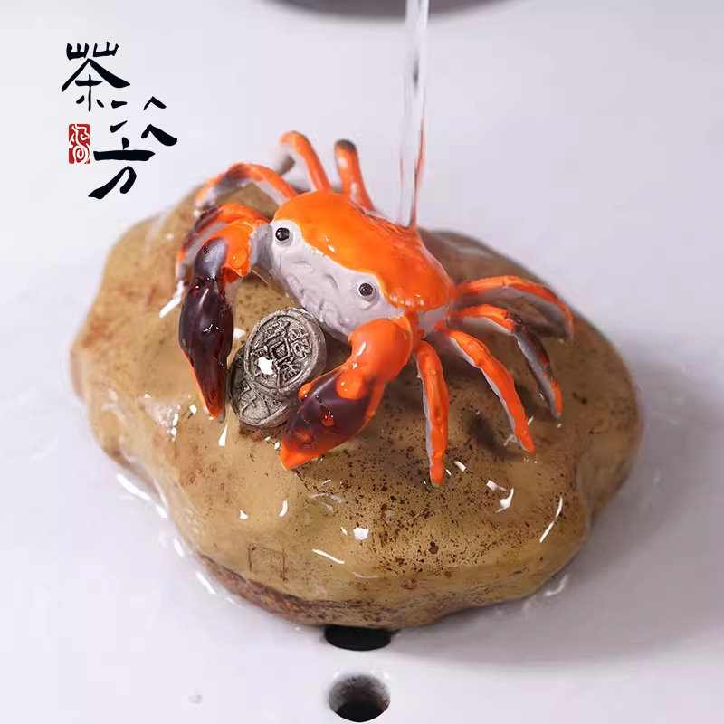 招财进宝｜宜兴紫砂螃蟹茶宠纯手工变色铜钱螃蟹茶玩摆件八方来财