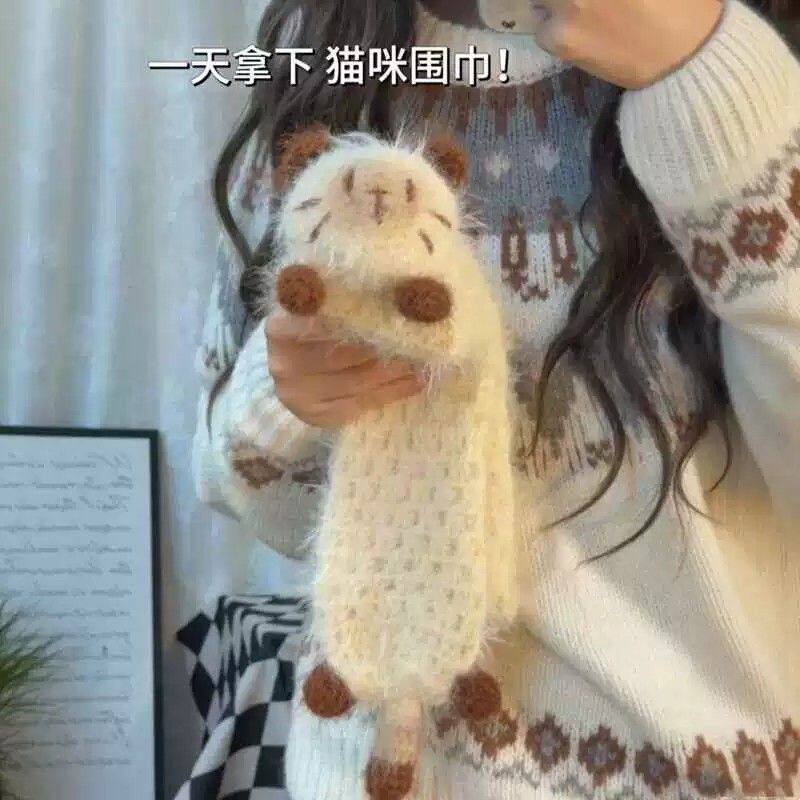 暹罗猫猫围巾毛线手工diy编织材料包钩针手织专用粗线送女生礼物