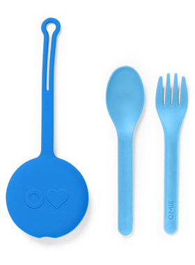 OmieBox宝宝训练学吃饭叉勺儿童叉勺三件套叉子勺子 蓝色